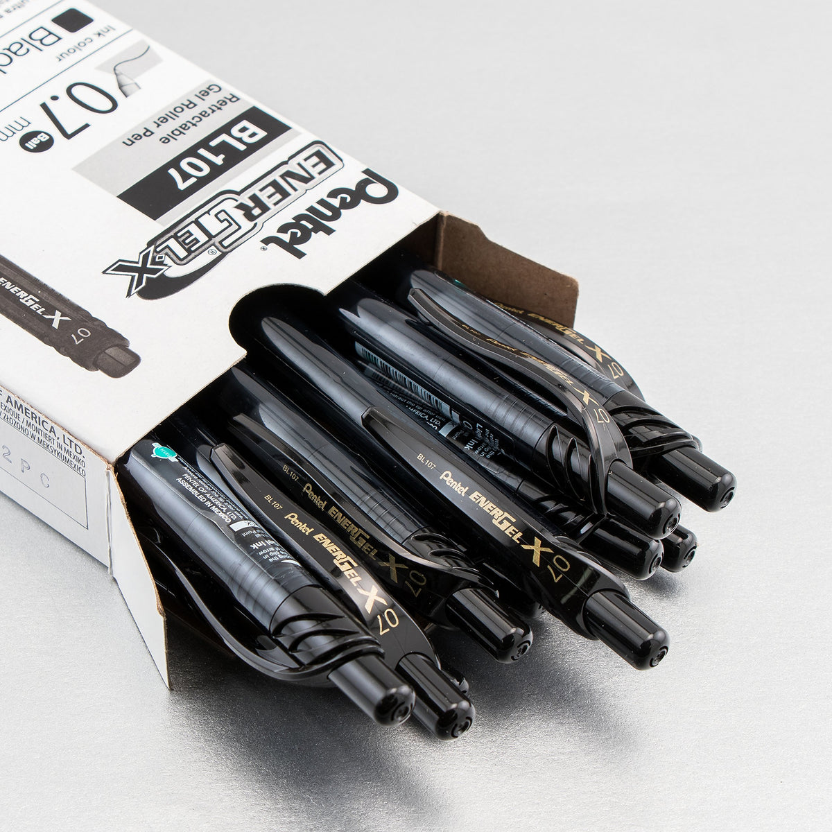 Pentel EnerGel-X Retractable Liquid Gel Pen, (0.7 mm), Medium Line, Black Ink, Box of 12 (BL107-A)