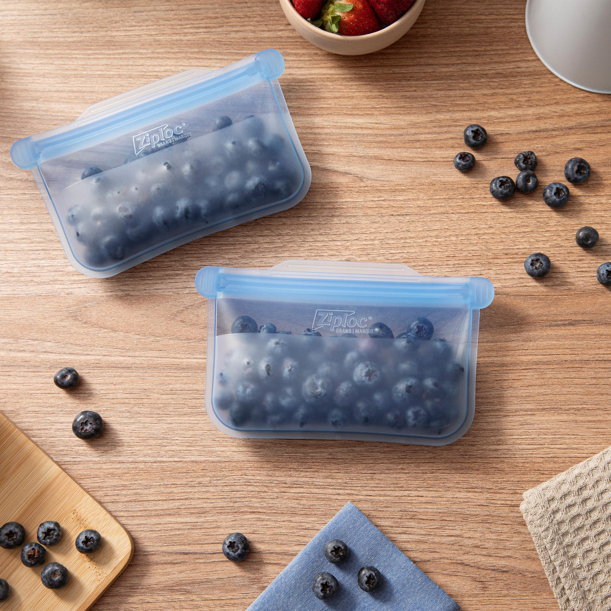 Ziploc Endurables Small Pouch, 1 Cup, Reusable Silicone Bags and Food Storage Meal Prep Containers for Freezer, Oven, and Microwave, Dishwasher Safe, 2 Pack