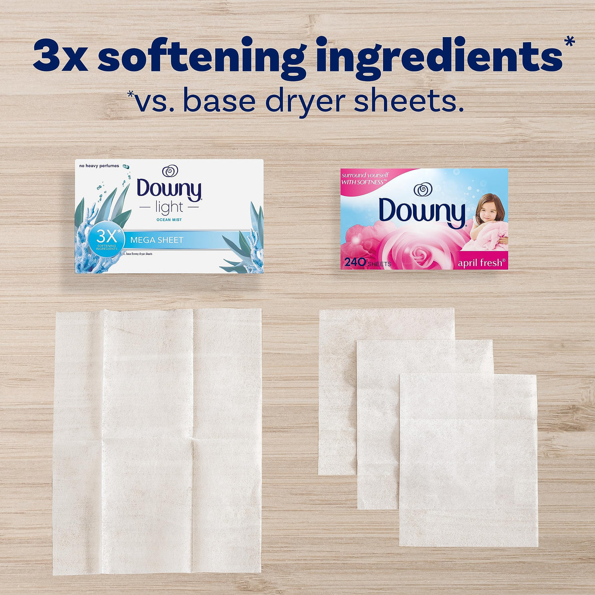 Downy Light Mega Dryer Sheets, Fabric Softener Dryer Sheets, Ocean Mist, 130 Count