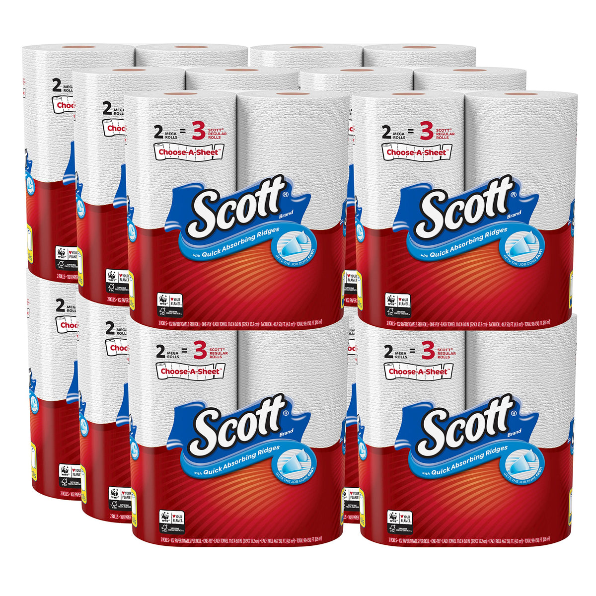 Scott Paper Towels Choose-A-Sheet, Mega Roll , 2 Count (Pack of 12)
