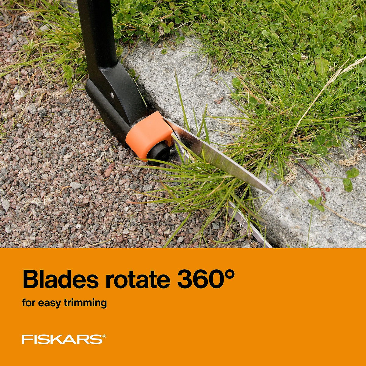 Fiskars Grass Shears, Long Handle, 36" Handle Lawn Shears for Trimming Grass while Standing, Lawn Cutter with 360-Degree Swivel Blade